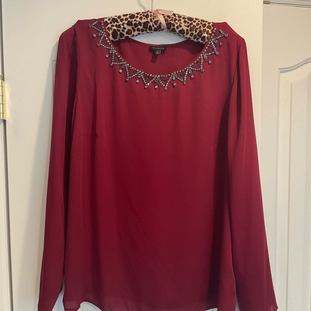 Talbots Women's Red Beaded Embellished Top